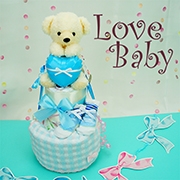 LOVE　BABYダブル2段おむつケーキ《ブルー》【送料無料】